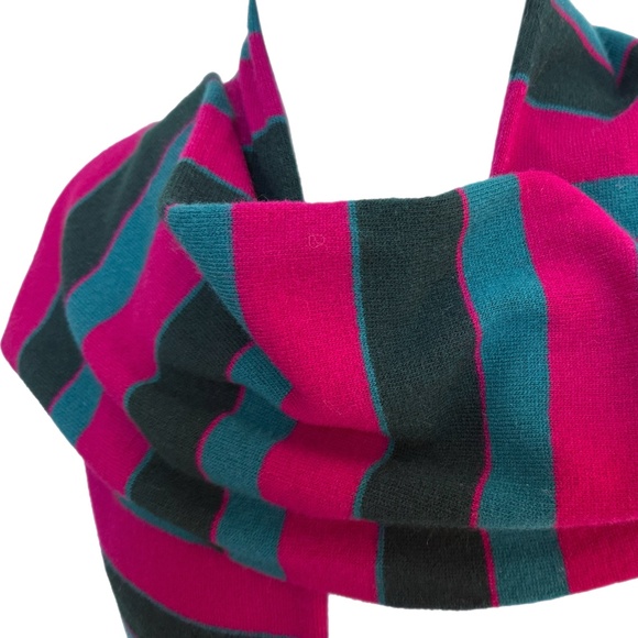 Hawico of Scotland Lambswool Striped Scarf 🇬🇧 – Magenta & Teal Double-Sided - Picture 5 of 13